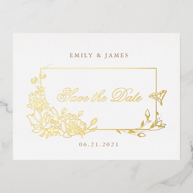 Romantische Blumenschrift Save the Date Postkarte (Vorderseite)