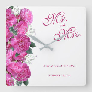 Romantische Blumenstrauß-Hochzeit Quadratische Wanduhr