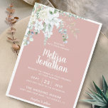 Romantische, blumenweiße Blume Rosa Klassik Einladung<br><div class="desc">Entdecken Sie die perfekte Hochzeitssuite mit dieser romantischen und wunderschönen Hochzeitsinspektion mit einem zarten Aquarellbukett mit weißen sanften Blume, Grün und anderen botanischen Blättern auf der links obersten Etage, auf einem schlichten pastellrosa Hintergrund. Bearbeiten Sie die Vorlagenfelder einfach, um die Braut- und Bräutigamen in einem klassischen weißen Schriftart hinzuzufügen, und...</div>
