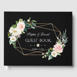 Romantische Blush-Blume Gold Frame Black Wedding Gästebuch