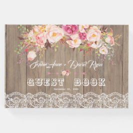 Romantische Blush Blume Lace Wood Wedding Gästebuch