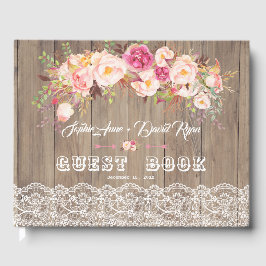 Romantische Blush Blume Lace Wood Wedding Gästebuch