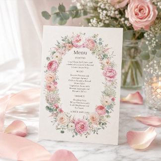 Romantische Blush-Blumen-Hochzeits-Menü-Suite Einladung