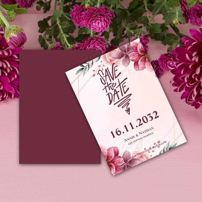 Romantische Blush-Blumen-Rahmen Hochzeit speichern Save The Date (Pretty Pink Florals Frame Wedding Save the Date Invitation)