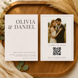 Romantische Blush Botanische Foto-QR-Code-Hochzeit Einladung