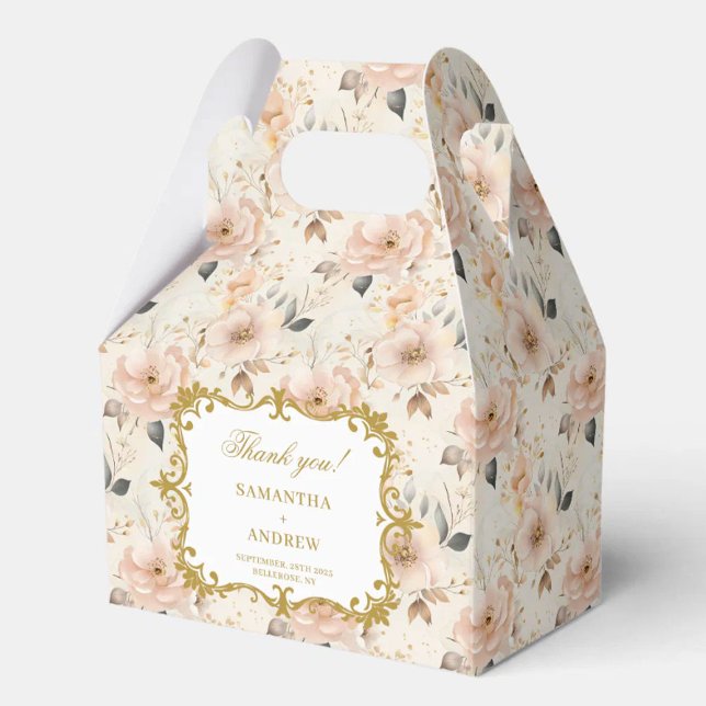 Romantische Blush Gold Gastgeschenk Hochzeit Box m Geschenkschachtel (Romantic Blush Gold Wedding Favor Box with Floral)