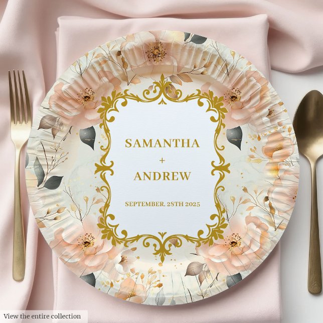 Romantische Blush-Gold-Hochzeitspapier-Teller Pappteller (Romantic Blush Gold Wedding Paper Plates)