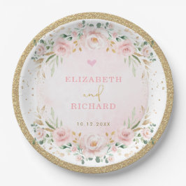 Romantische Blush Gold Pink Floral Wedding Verlobu Pappteller