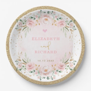 Romantische Blush Gold Pink Floral Wedding Verlobu Pappteller
