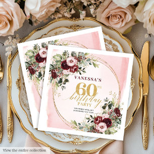 Romantische Blush-Gold-Rosen Boho 60 Geburtstagsse Serviette