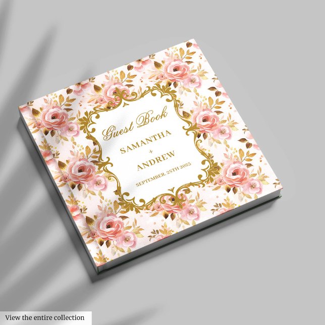 Romantische Blush Gold Wedding Gästebuchsignierung Gästebuch (Romantic Blush Gold Wedding Guest Book Signing)