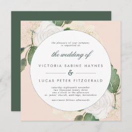 Romantische Blush & Green Wedding Einladung