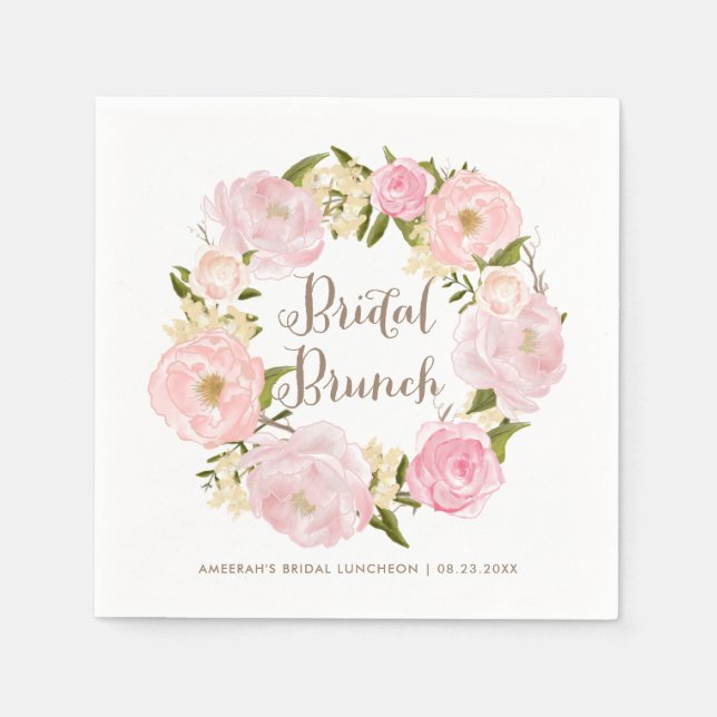 Romantische Blush Peonies Wreath Bridal Brunch Serviette (Vorderseite)