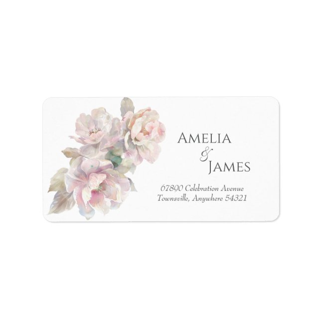 Romantische Blush Peony Floral Wedding Address Adressaufkleber (Vorne)