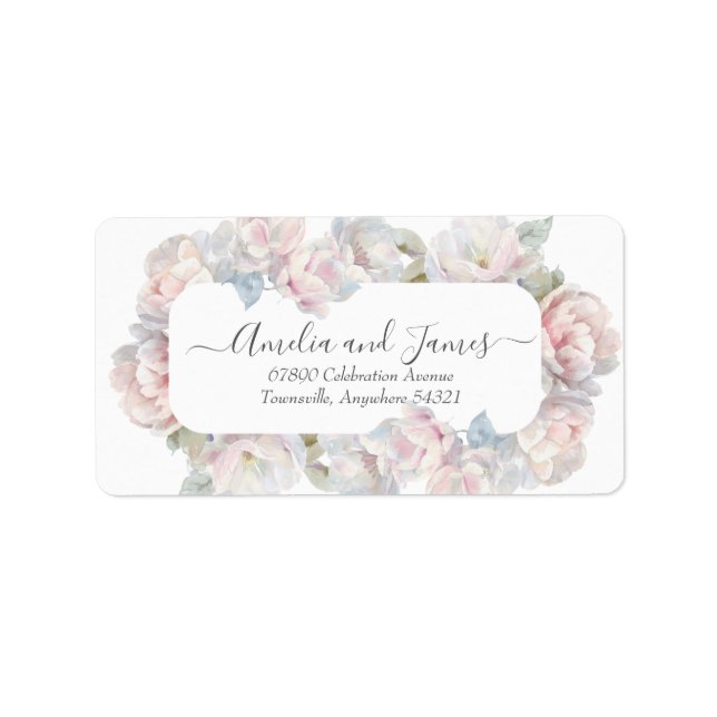 Romantische Blush Peony Floral Wedding Address Adressaufkleber (Vorne)