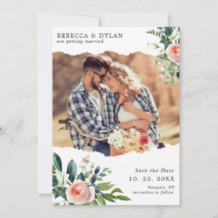Romantische Blush Pink Bläserntes Foto Hochzeit Save The Date
