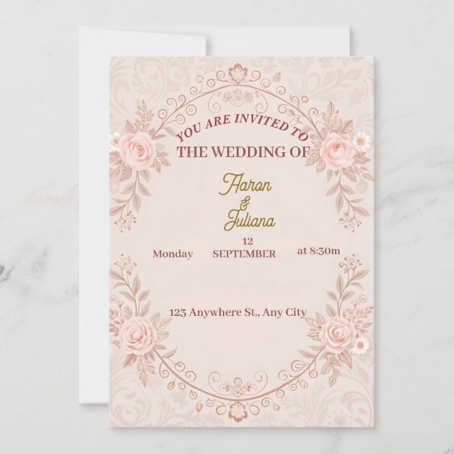 Romantische Blush Pink Blues Hochzeitsempfang Einladung (Vorderseite)