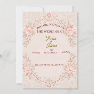 Romantische Blush Pink Blues Hochzeitsempfang Einladung