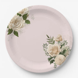 Romantische Blush Pink Elfenbeinblume Hochzeit Pappteller