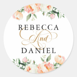 Romantische Blush Pink Peonies Floral Country Hoch Runder Aufkleber