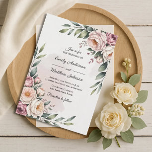 Romantische Blush-Rosengarten-Hochzeitseinladung Einladung