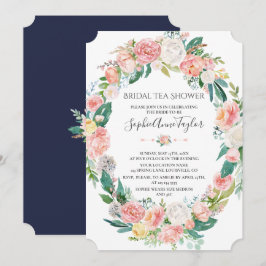 Romantische Blush White Floral Bridal Teedusche Einladung