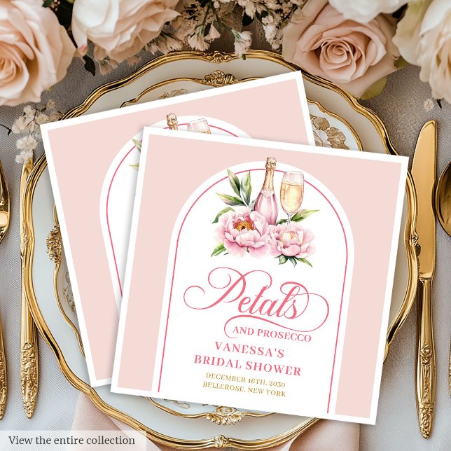 Romantische Blüten und Prosecco Dusche Servietten  (Romantic Petals and Prosecco Shower Napkins Set)