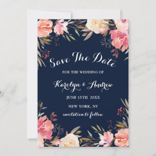 Romantische Blütenblütenhochzeit rettet das Datum Save The Date