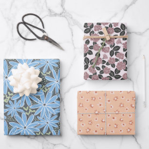 Romantische BlütenhandGezeichnet Multicolor Geschenkpapier Set