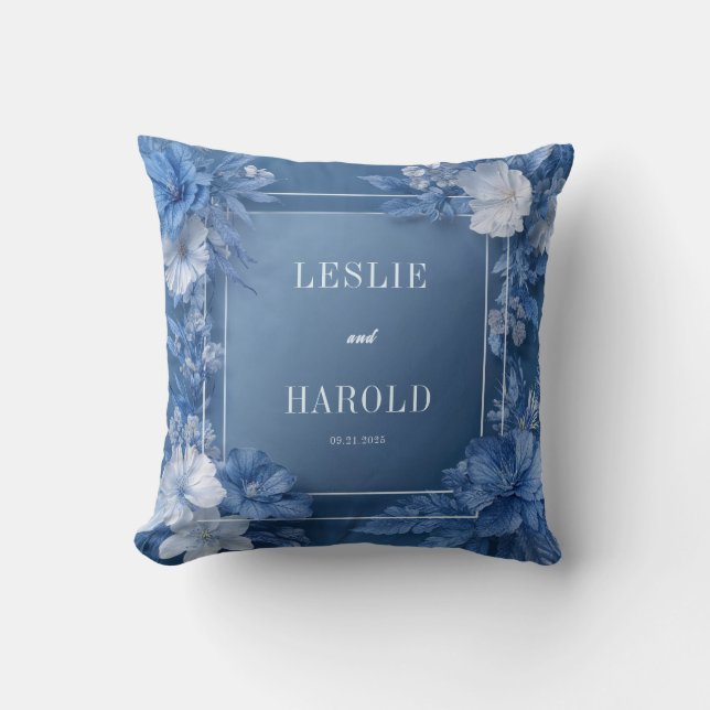 Romantische Blütenhochzeit im blauen Garten Kissen (Vorderseite)