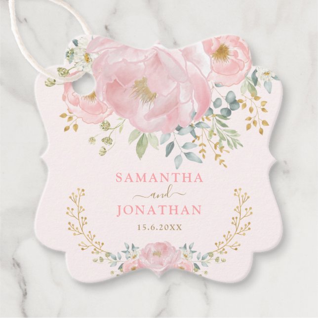 Romantische Blütenweiche Pink-goldene Blumenzellen Geschenkanhänger (Vorderseite)