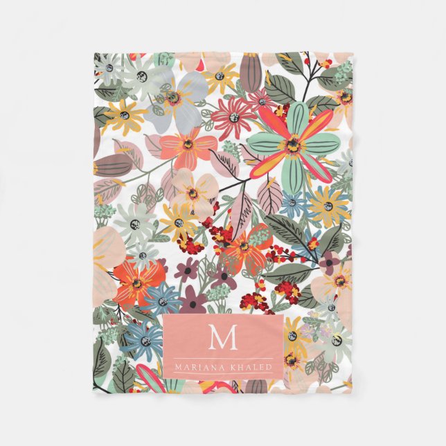 Romantische Blütenweiche Rosa Grüne Pfirsich Klass Fleecedecke (Vorderseite)