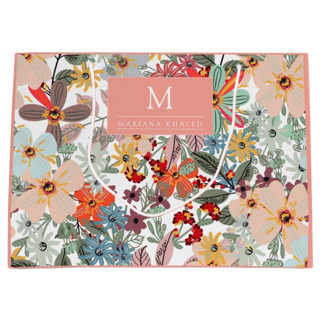 Romantische Blütenweiche Rosa Grüne Pfirsich Klass Große Geschenktüte (Vorderseite)