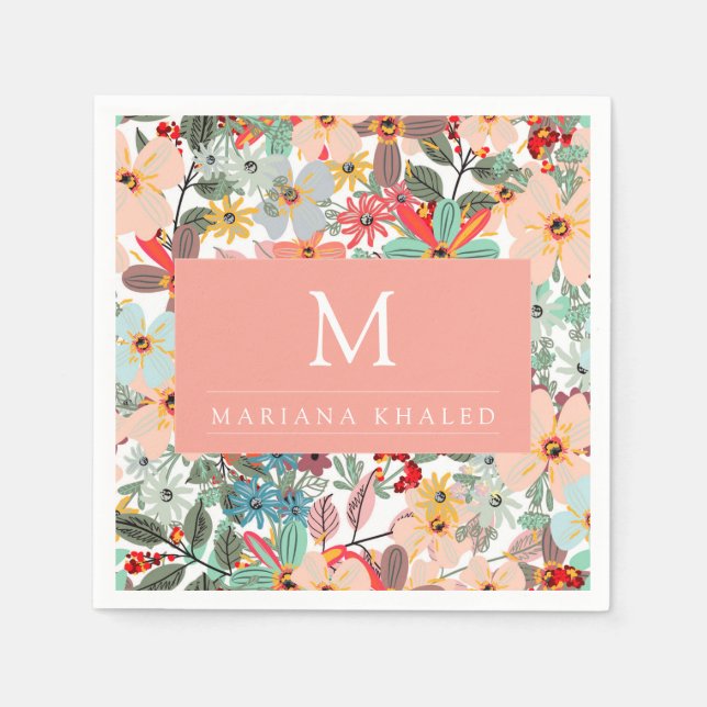 Romantische Blütenweiche Rosa Grüne Pfirsich Klass Serviette (Vorderseite)