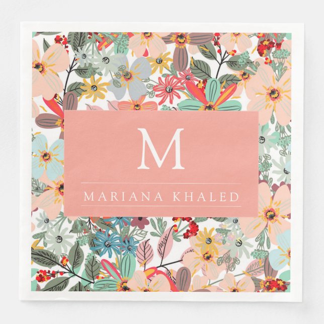 Romantische Blütenweiche Rosa Grüne Pfirsich Klass Serviette (Vorderseite)