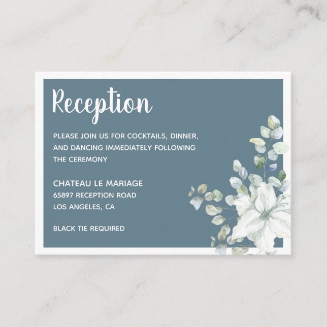 Romantische Blütenweiß sanfte Blume Grau Hochzeit Begleitkarte (Vorderseite)