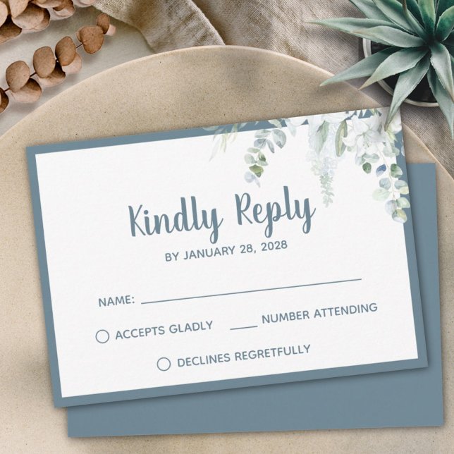 Romantische Blütenweiß sanfte Blume Grau Hochzeit RSVP Karte (Von Creator hochgeladen)