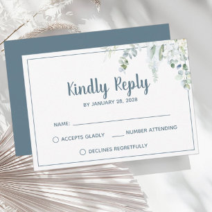 Romantische Blütenweiß sanfte Blume Grau Hochzeit RSVP Karte