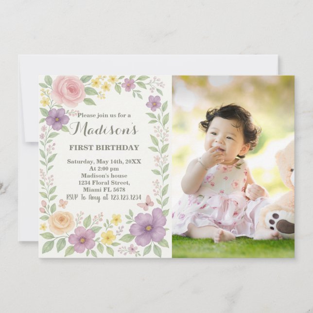 Romantische Blütezeit Einladung zum Geburtstag (Vorderseite)