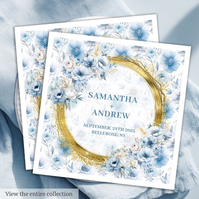 Romantische Bohemisch Dusty Blue Gold Akzente Hoch Serviette (Romantic Bohemian Dusty Blue Gold Accent Wedding Paper Dinner Napkins)