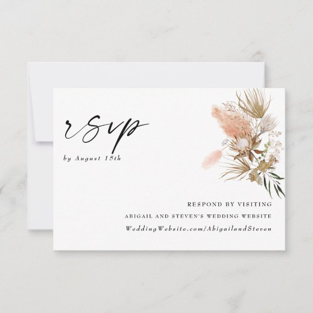 Romantische Bohemisch mit Pampas Grass RSVP Card Karte (Vorderseite)