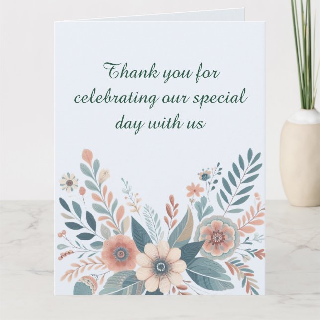 Romantische bohemische florale Hochzeit Dankeskarte (Vorderseite)