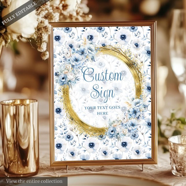 Romantische Bohemische Pastel Blue Gold Hochzeitss Poster (Romantic Bohemian Pastel Blue Gold Wedding Sign)