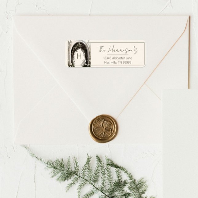 Romantische Boho Botanische Arch-Monogramm-Adresse (Romantic Boho Botanical Arch Monogram Wedding Address Labels)