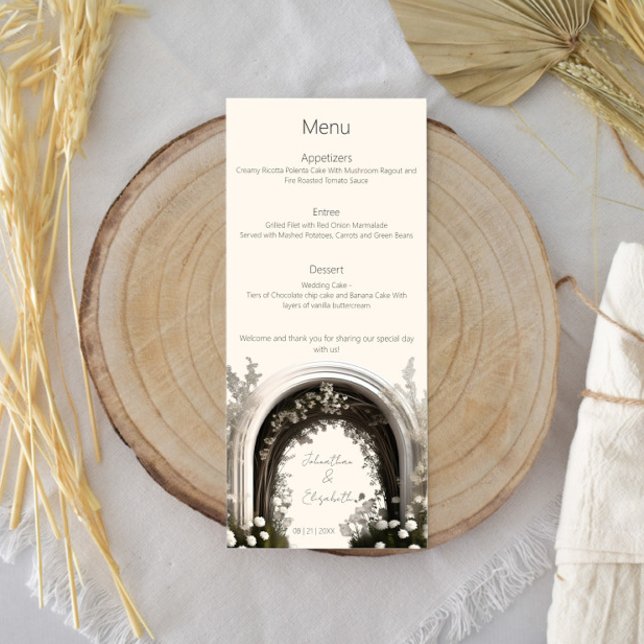 Romantische Boho Botanische Botanische Arch-Hochze Menükarte (Romantic Boho Botanical Arch Wedding Menu)