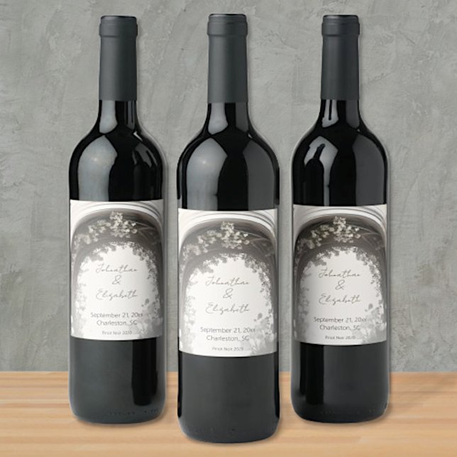 Romantische Boho Botanische Botanische Arch-Hochze Weinetikett (Romantic Boho Botanical Arch Wedding Wine Labels)
