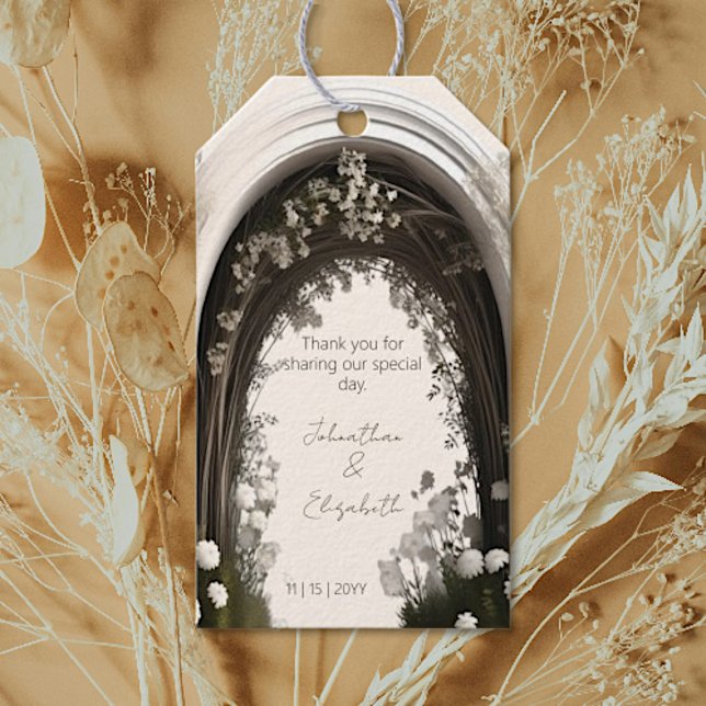 Romantische Boho Botanische Gastgeschenk Hochzeit Geschenkanhänger (Romantic Boho Botanical Arch Wedding Favor Gift Tags)