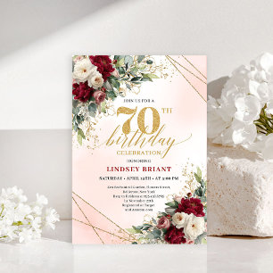 Romantische Boho-Burgunder-Blumen-Einladung zum 70 Einladung