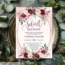 Romantische Boho-Burgunder-Rosa-Blumen-Sweet-Sixte