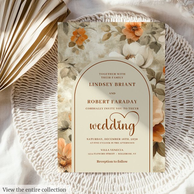 Romantische Boho-Erdfarben Elfenbein-Sage-Blume  Einladung (Romantic Boho Earthy Colors Ivory Sage Flower Wedding Invitation)